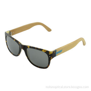Acetate wayfarer sunglasses with wood temples, polarized lens